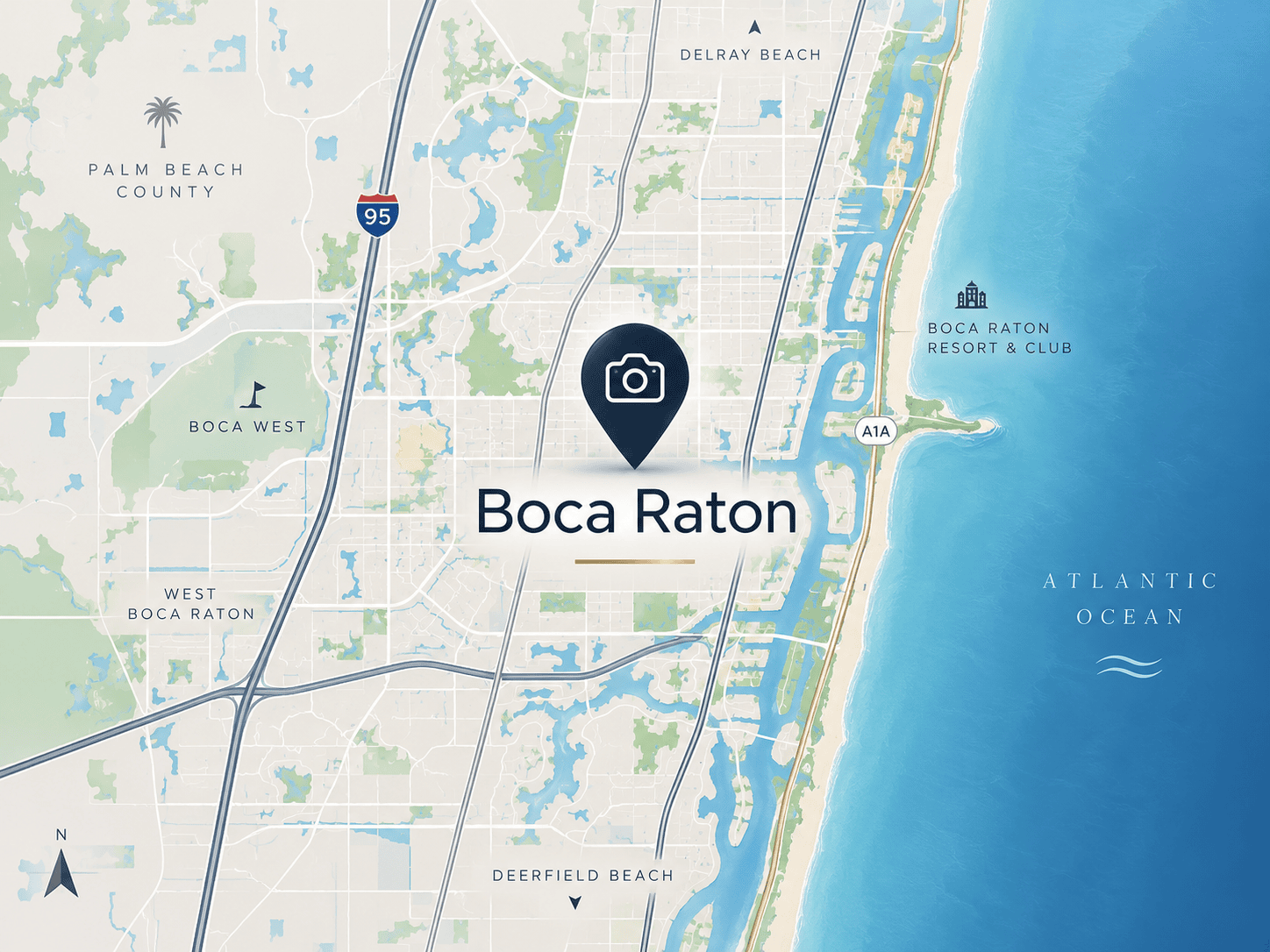Map of Boca Raton in Palm Beach County